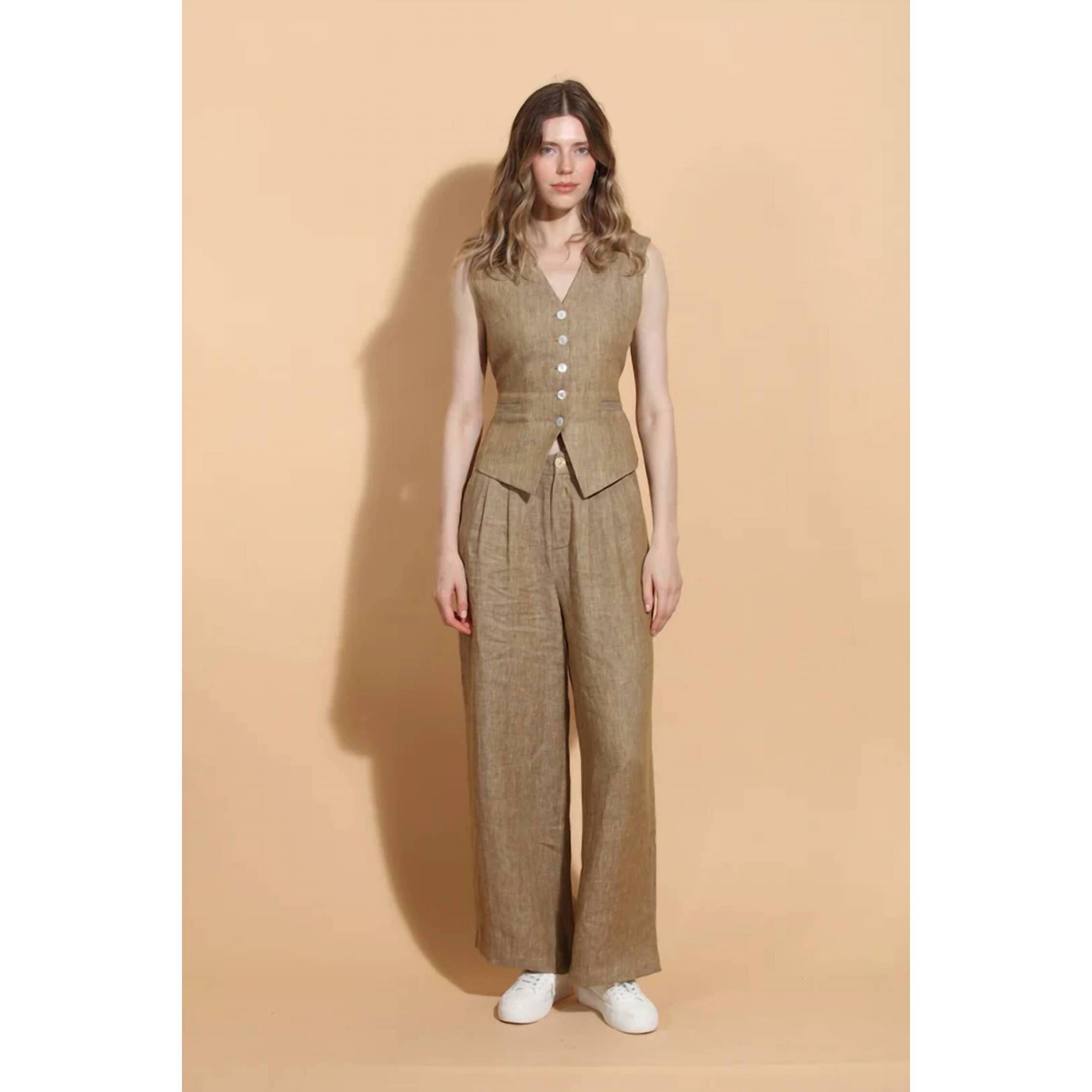 New Jessie Liu Linen Twill Vest With Adjustable Waist In Ecru